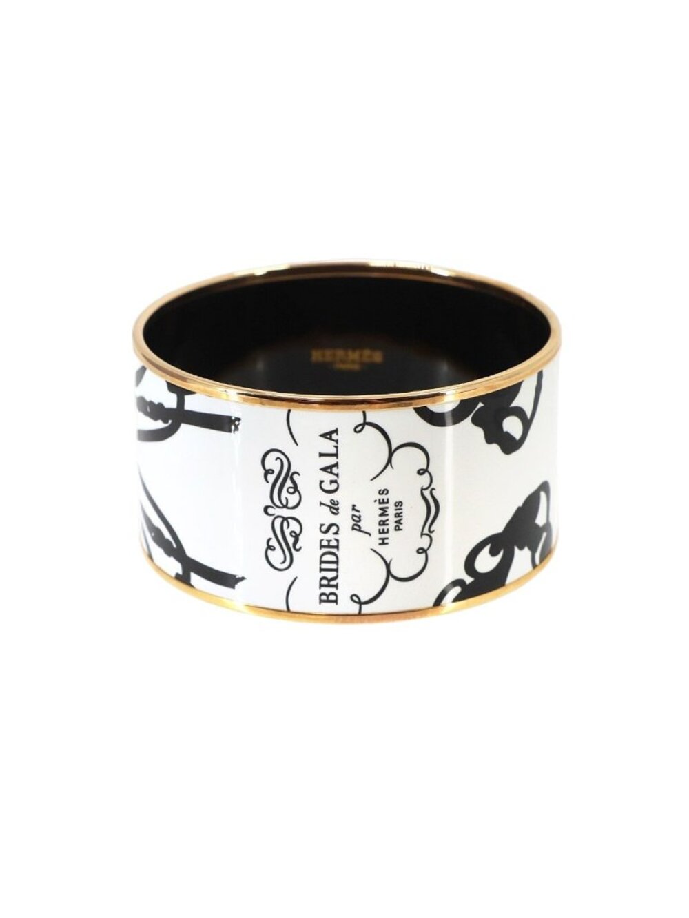 Hermes Enamel TGM Bangle Bracelet Black White Gold Email TGM